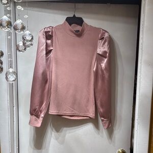 SHEIN Satin Puff Sleeve Mock Neck Top - Dusty Rose